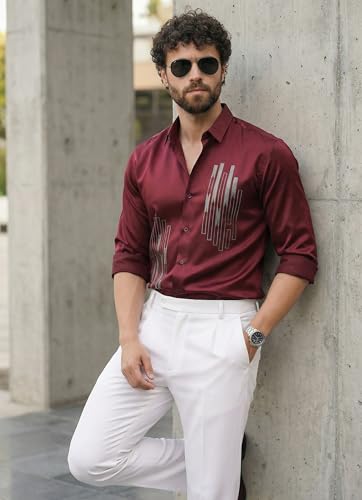 Image of IndoPrimo Men's Stylish Satin Shirt for Party and Casual Wear - Exclusive Designer Full Sleeve Shirt for Men - Pilar