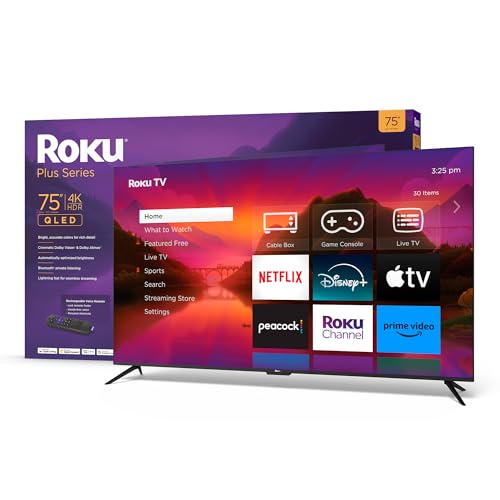 Roku Smart TV – 75-Inch Plus Series 4K QLED RokuTV with Roku Voice Remote Pro, Dolby Vision,...