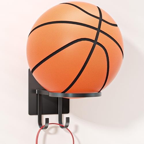 LOXSUN Ball Holder Wall-Mount with Hook,Ball Storage Stand Display Rack for Basketballs, Football, Soccer, Volleyball Collection, Sports Accessories Organizer(1 Pcs/Black)