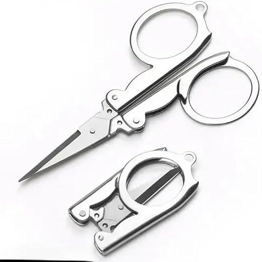 T TRENDY MART Stainless Steel Small Folding Portable Kenchi/Scissors for Manicure, Pedicure Eyebrow, Eyelashes Grooming, N...