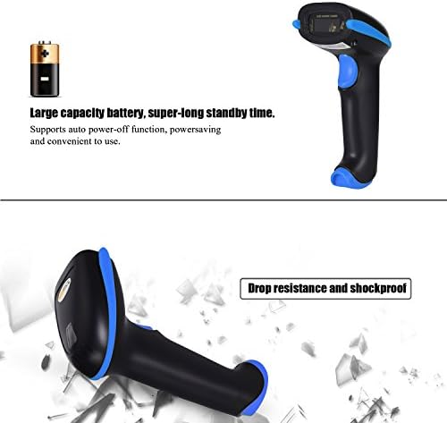 WoneNice 2.4GHz Wireless Barcode Scanner, Portable & USB2.0 Wired Reader with USB Receiver Cable for Supermarket Library Express Company Retail Store Warehouse