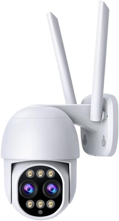 Camcamp Cámara de seguridad de doble lente al aire libre, zoom híbrido 8X, visión nocturna a color, pantilt 355 cobertura, WiFi 2.4G