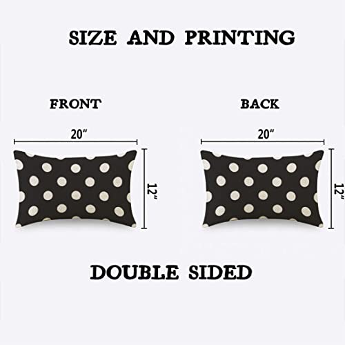 Tks Mitlan White Polka Dot Decorative Pillow Covers On The Black Background Rustic Linen Throw Pillow Covers 12X20 Inch For Sofa Couch Decoration #TOP1