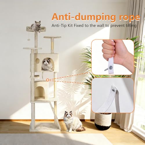 Image of BestPet | 81 inch Cat Tree Tower | Cream | Sturdy Multi-Level Cat Tree