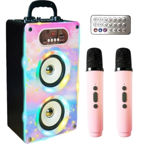 KaraMuizi Karaoke Machine with 2 Wireless Microphones, Wireless Speaker with LED Music Speaker MP...