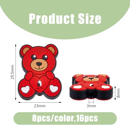 DICOSMETIC 16Pcs 2 Colors Silicone Beads Flat Bear Spacer Beads Cartoon Animal Loose Silicone Beads Cute Bead Pens DIY Beaded Phone Straps Supplies Bracelet Jewelry Making - Image 2
