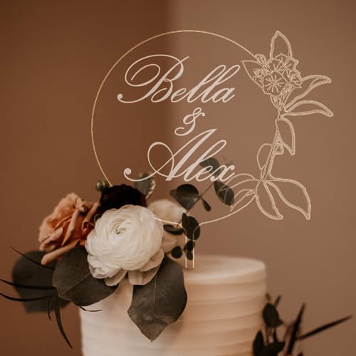 Acrylic Cake Topper, Custom Wedding Cake Topper, Personalized Acrylic Circular Flower Cake Toppers for Anniversary, Engagement, Birthday, Shower Celebration- Made in USA by Shop Simply Perfect (