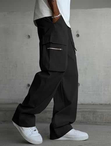 ZAFUL Men's Casual Cargo Pants Drawstring Elastic Waist Pants Loose Fit Joggers with Multi Pockets for Streetwear4