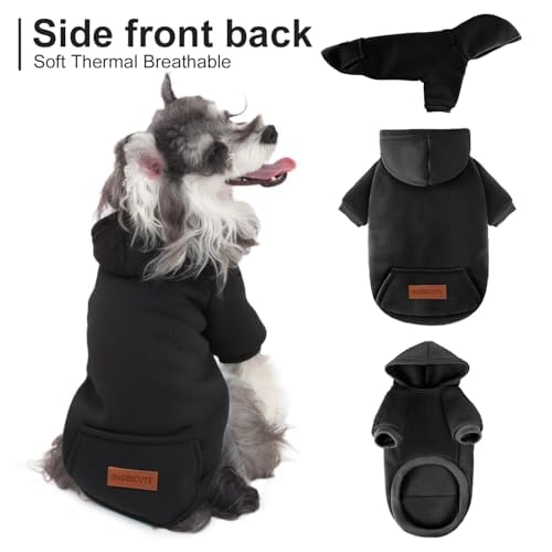 Image of 2 Pack Dog Hoodie Warm Hood Dog Sweater Cold Weather Small Dogs Sweatshirt Comfort Pet Clothes for Small Medium Dogs with Pockets (Black+Grey, M (Back: 11.4 inch, Chest: 16.9 inch))