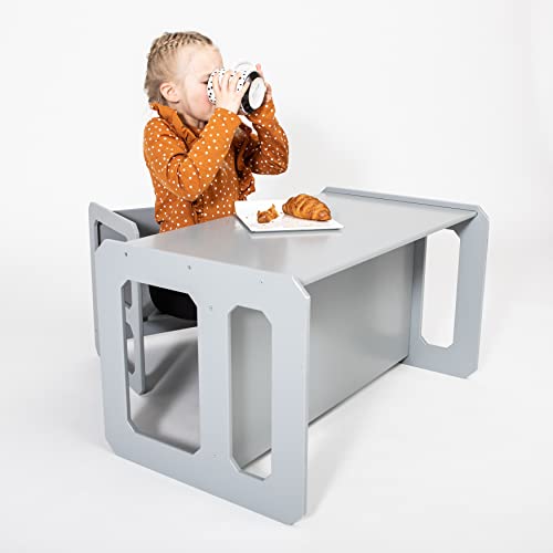 Juego de Mesa y Silla para niños - Juego de Mesa de destete - Mesa de Preescolar - Silla y Mesa para niños 2-3 años (Gris) Cover