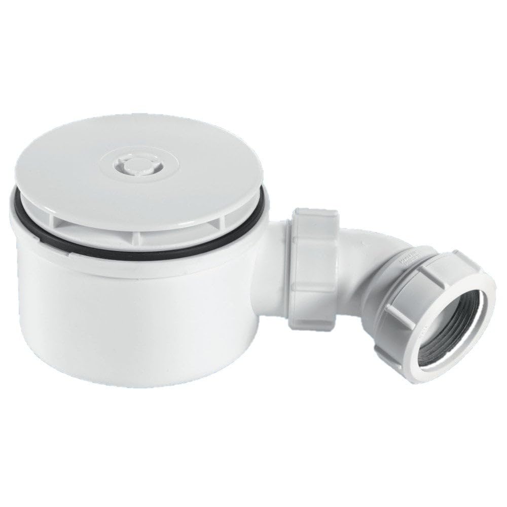 McAlpine shower trap for 90mm hole. 70mm high, 1.5"" outlet. White. ST90WH10-70