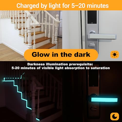 Image of High Brightness Glow in the Dark Tape for Safety Marking, Art Craft DIY, Halloween Deco and Party Accessories. Non-Toxic Adhesive, Waterproof Rechargeable Luminous Tape Blue-Green Light (1 in X 30 ft)