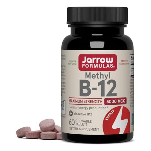 Jarrow Formulas Methyl Vitamin B12 5000 mcg - 60 Chewable Tablets, Naturally Fruit Flavored- Bioactive B12 Vitamin - Supports Cellular Energy Production, Brain Health & Metabolism - 60 Servings Cover
