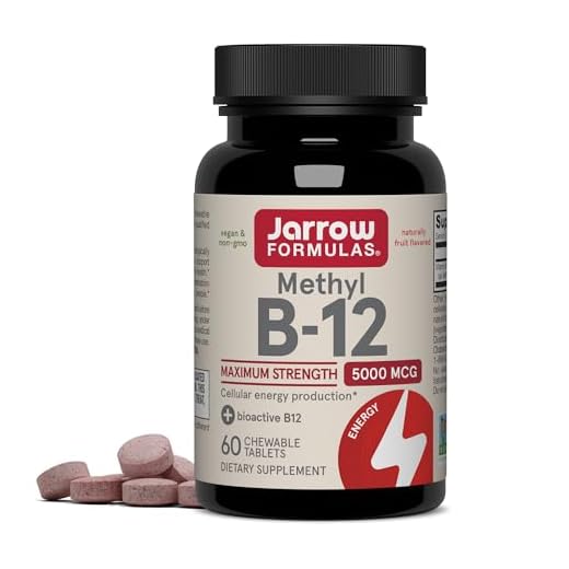 Jarrow Formulas Vitamin B12 5000 mcg - Maximum Strength for Cellular Energy and Brain Health, 60 Cherry Chewable Tablets, B12 Vitamins 5000 mcg