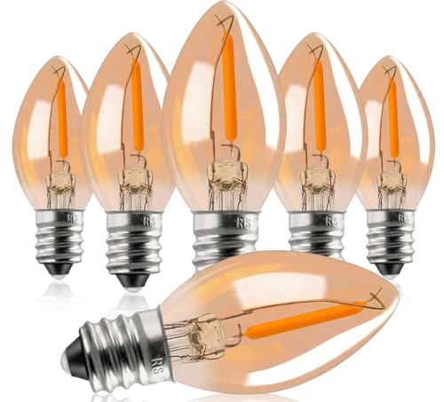 Genixgreen Nightlight Light Bulb, Amber LED C7 Bulb, 4W 5W 6W 7W Equivalent, E12 Candelabra Base Salt Lamp and Led Night Light Replacement Bulb 0.5W Amber Yellowish 2200K 50LM Pack of 6