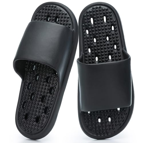 GOEWY Shower Shoes Women Kids with Drain Holes House Gym Shower Slides Quick Drying Bathroom Beach Sandals Lightweight Non-Slip Size 4 5 6 Beige