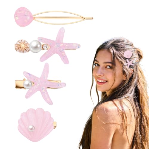 Cadeau fille et nièce lot de 4 pinces à cheveux coquillages et étoiles de mer pour anniversaire