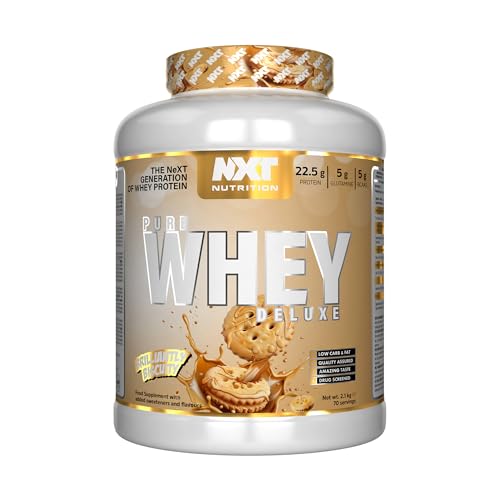 NXT Nutrition Pure Whey Deluxe 2.1kg | Whey Protein | Muscle Growth and Recovery | 70 Servings | 5g Glutamine | 5g BCAA | Brilliantly Biscuity