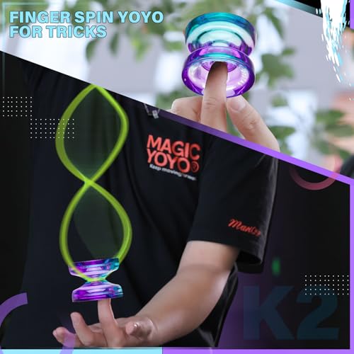Image of MAGICYOYO K2 Crystal Responsive Yoyo for Kids Beginners with Extra Unresponsive Yo Yo Bearing, Professional Plastic Trick Yo Yo for Adults+12 Stings+Bearing Removal Tool+Storage Bag(Green Purple)