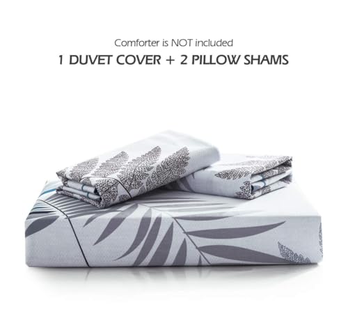 Image of Duvet Cover Set, 600 Thread Count Cotton White Leaf Floral Pattern Print Reversible Comforter Cover Set (King, Peacock Blue-Leaf)