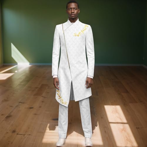 African Suits for Men Embroidery Slim Fit Zip Jacket and Pants 2 Piece Set Dashiki Outfits Formal Attire2