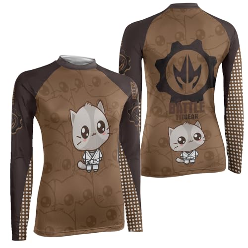 BattleFitGear Kimeora Women's Long Sleeve Rash Guard – Compression Training Shirt for MMA, BJJ, Grappling & Fitness (US, Alpha, 3X-Large, Regular, Regular, Brown)
