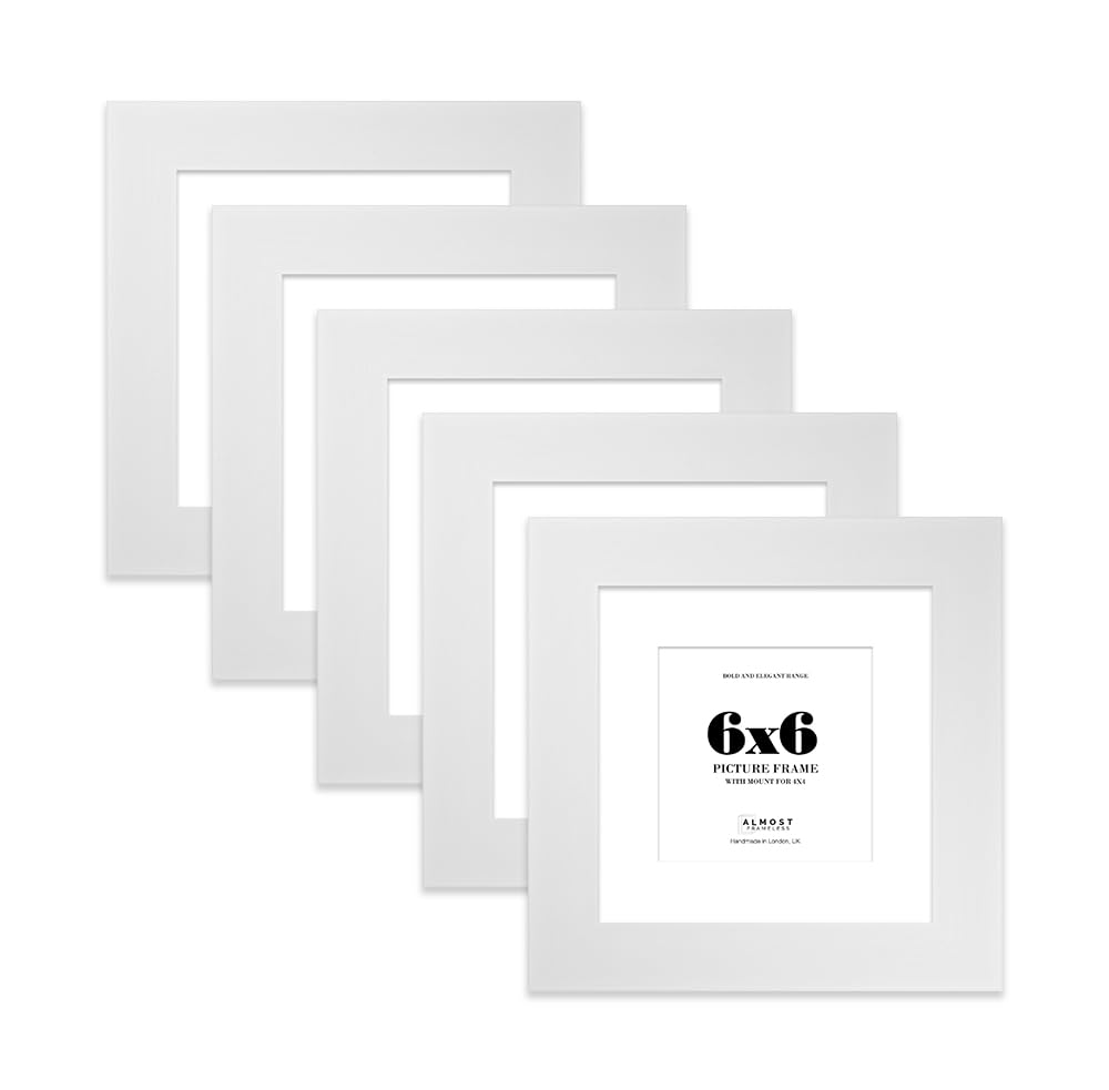 6x6" White Square Frame With Mount for 4x4" Pictures 28mm Edge Frame Display with Wall Hooks and Kickstand, 5 Pack
