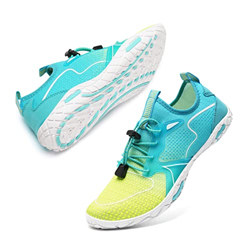 WateLves Badeschuhe Herren Damen Barfußschuhe Wasserschuhe Schwimmschuhe Strandschuhe für Surfen,Tauchen,Bootfahren,Gymnastik Fitness (Blau Gelb, 39EU)
