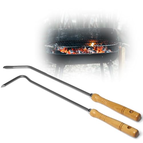 Juego de accesorios para chimenea, rascador de cenizas, gancho de fuego con mango de madera, utensilios para chimenea, atizador, raspador de brasas (1, rascador de cenizas y gancho para fuego)