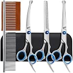 Professional 5-in-1 Dog Grooming Kit, 4CR Stainless Steel, Dog Grooming Scissors with Safety Round Tip, Titanium Coated Heavy Duty Pet Grooming Scissors with Stright Dog Comb for Dogs, Cats