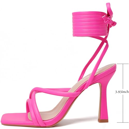 Image of Mostrin Womens Sandals Strappy Heels for Women Lace Up Square Open Toe Heels Tie Up High Heeled Sandals for Prom, Party, Daily Wear