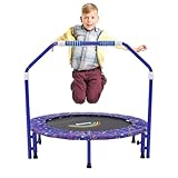 Aelbsty 36-Inch Kids Trampoline with Foldable Bungee Rebounder Adjustable Handrail and Safety Padded Cover Mini Trampoline for Indoor and Outdoor, blue