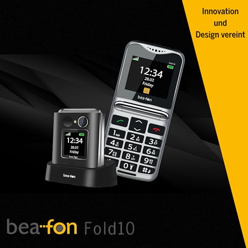 Beafon, silverline, Fold10, Klapphandy, SOS Notruftaste, XL Farbinnendiplay 2,2 (5,58cm), XL Farbaußendisplay 1,44 (3,65cm), Fotokonatakanzeige, Kamera, Lichtsignal, Tischladeschale