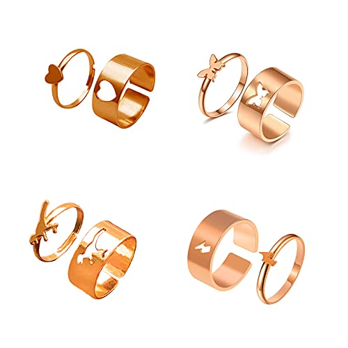 Image of COLORFUL BLING Butterfly Knuckle Stacking Rings Set Knuckle Heart Lightning Dinosaur Adjustable for him and her Couples Friendship Best Friends Matching Promise Love Wedding Jewelry