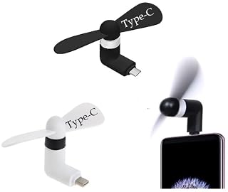HOBITEQ Mini Type-C Fan Combo Pack of 2 Pcs. High Speed Type C Fan for All Type C Android Mobiles Smartphones & Type c Devices, Multi-colour (Pack of 2)