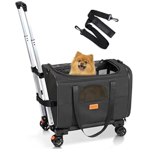 Morpilot Cat Carrier with Wheels Airline Approved, Pet Dog Carrier with Wheels for Small Dogs, Rolling Cat Carrier for Cats Puppy, Stroller Detachable and Foldable Pet Travel Bag (Large – Dark Gray)
