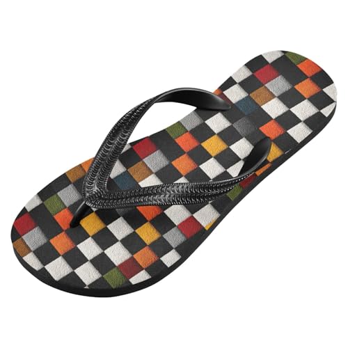 Flip Flop Sandals Colored Checkered Print for Women Men Beach Outdoor XS2