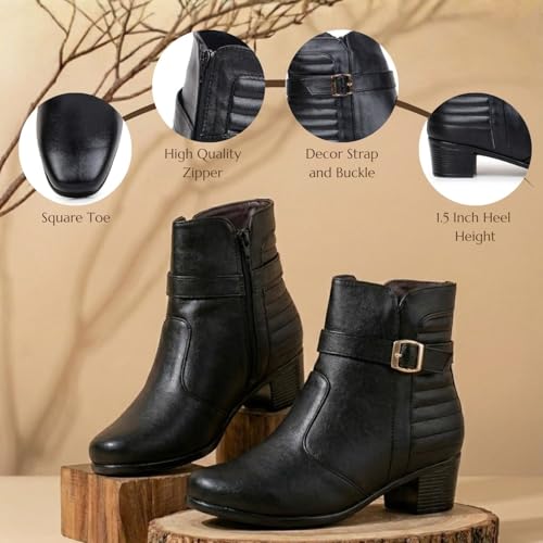 Image of TRASE Stylish Boots for Woman | Synthetic Leather Trendy Winter Shoes with Buckle Strap & Zipper | Comfortable & Lightweight Ladies Footwear