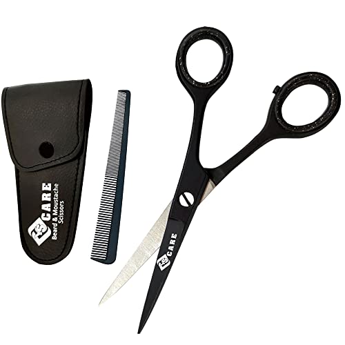 YSCARE Tijeras de barba, tijeras para bigote, tijeras de peluquería premium, extraafiladas, tijeras de peluquería de acero inoxidable (4,5")