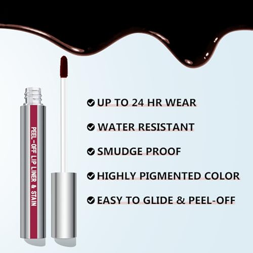 Cilrofelr Peel Off Lip Liner Stain, Long Wear Tattoo Lip Liner with Tweezer, Peel Off Lip Stain with Matte Finish, Long Lasting, Waterproof, Transfer-proof, Highly Pigmented Color (Mauve)