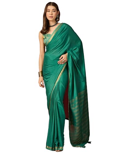 Image of AKHILAM Women's Mysore Silk Ethnic Motif Printed Saree With Unstitched Blouse Piece