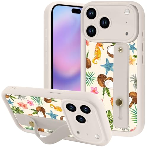 Coque iPhone 17 Pro Max 6.9 TPU souple avec support béquille et dragonne motifs fleurs