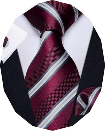 Image of YourTies Striped Ties for Men Classic Woven Silk Necktie with Handkerchief Cufflinks Set Formal Business Party Wedding