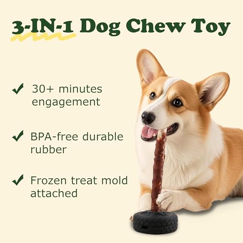 PETFROH 3-in-1 Hundespielzeug für Aggressive Kauer, Hundespielzeug aus Naturkautschuk, Leckerli Spender, Bully Stick Halter, Leckspielzeug mit Silikonform