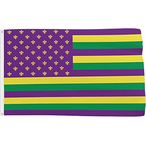 Probsin Mardi Gras Flag 3x5 Feet Decorations Double Printed New Orleans Holiday Masquerade Carnival Party Supplies Home Decor Hanging Purple Fleur De Lis Welcome Photo Backdrop with Brass Grommets Cover