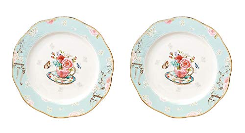 KKGUD Lot de 2 assiettes à dessert en porcelaine fine de 15,2 cm pour fruits, snacks, gâteaux, bleu clair vintage Cover