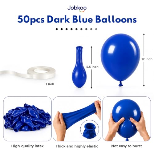Image of Jobkoo Blue Balloons 12 Inch, 50Pcs Dark Royal Blue Latex Balloon