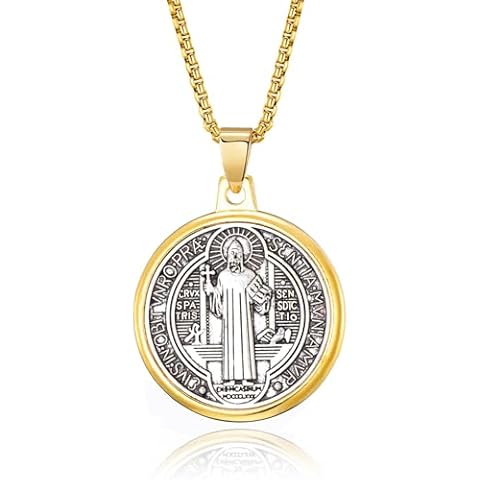 ZHENYIN 4pcs Assorted Colors St Benedict Medal Exorcism Pendant Necklace Catholic Roman Cross Demon Protection Ghost Hunter Cover