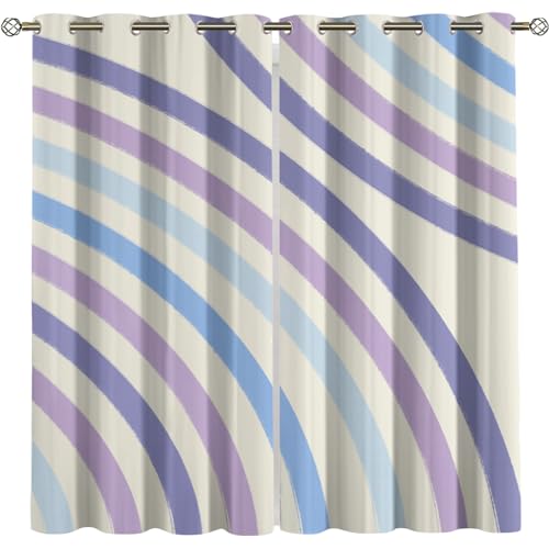 Cortinas Dormitorio Juvenil Infantil Niña Niño Opacas Ventana 2 Piezas Líneas Azules Blancas Estilo Bohemio Simple Estampadas Con Ojales 200X160Cm Cortinas Salon Modernas Habitacion Termicas Aislan
