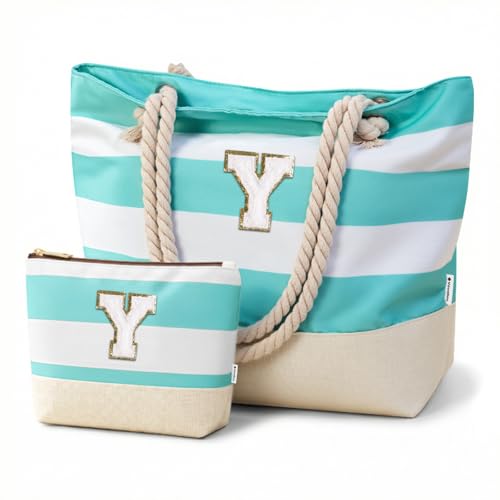 Image of Vavabox Initial Beach Tote Bag for Women, Water-resistant Travel Beach Bag Pool Bag Set, Birthday Gifts for Women Mom